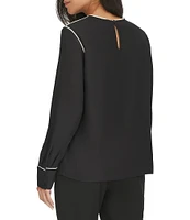 Calvin Klein Crew Neck Long Sleeve Contrast Piping Top