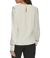 Calvin Klein Crew Neck Long Sleeve Contrast Piping Top