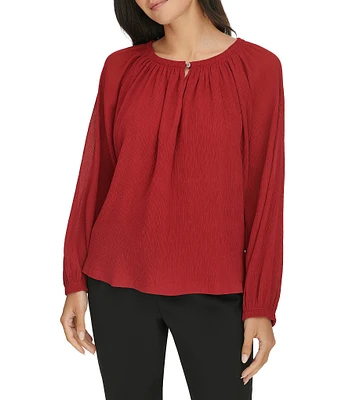 Calvin Klein Crew Neck Long Sleeves Pleated Top