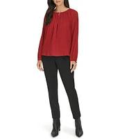 Calvin Klein Crew Neck Long Sleeves Pleated Top