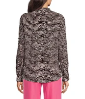 Calvin Klein Crew Neck Printed Roll Sleeve Button Front Blouse