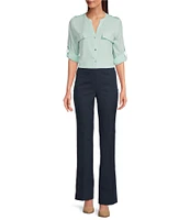 Calvin Klein Crew Neck Roll Sleeve Button Front Blouse