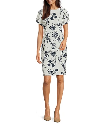 Calvin Klein Crew Neck Short Sleeve Floral Print Sheath Dress