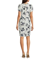 Calvin Klein Crew Neck Short Sleeve Floral Print Sheath Dress