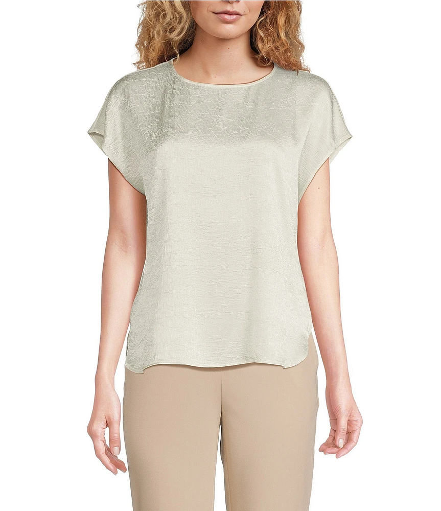 Calvin Klein Crew Neckline Cap Sleeve High Low Blouse