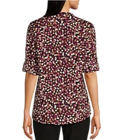 Calvin Klein Abstract Dot Printed Split V-Neckline Roll Tab Long Sleeve Blouse