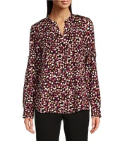 Calvin Klein Abstract Dot Printed Split V-Neckline Roll Tab Long Sleeve Blouse