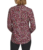 Calvin Klein Abstract Dot Printed Split V-Neckline Roll Tab Long Sleeve Blouse