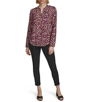 Calvin Klein Abstract Dot Printed Split V-Neckline Roll Tab Long Sleeve Blouse