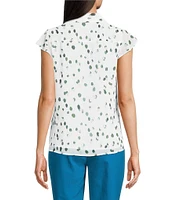 Calvin Klein Dotted Flutter Sleeve Collared Ruffle Button Front Blouse