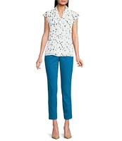 Calvin Klein Dotted Flutter Sleeve Collared Ruffle Button Front Blouse