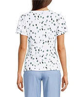 Calvin Klein Dotted V-Neck Flutter Short Sleeve Top