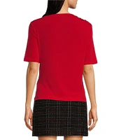 Calvin Klein Draped Crew Neck Elbow Sleeve Top