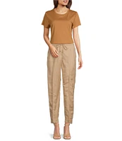 Calvin Klein Drawstring Tie Waist Side Pocket Straight Leg Ankle Pants