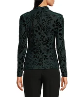 Calvin Klein Floral Burnout Crushed-Velvet Long Sleeve Mock Neck Ruched Top