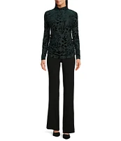 Calvin Klein Floral Burnout Crushed-Velvet Long Sleeve Mock Neck Ruched Top