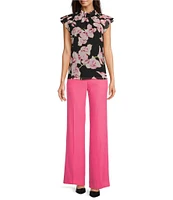 Calvin Klein Floral Chiffon Mock Neck Ruffle Detail Top