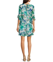 Calvin Klein Floral Chiffon V-Neck 3/4 Sleeve Shift Dress