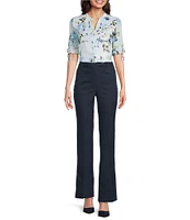 Calvin Klein Floral Cotton Crew Neck Roll Tab Sleeve Button Front Blouse