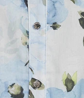 Calvin Klein Floral Cotton Crew Neck Roll Tab Sleeve Button Front Blouse