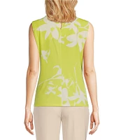 Calvin Klein Floral Knit Pleated Crew Neck Sleeveless Fitted Cami Top