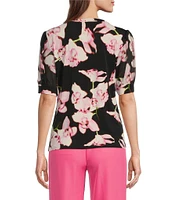 Calvin Klein Floral Mixed Media Short Puff Sleeve Top