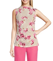 Calvin Klein Floral Mock Neck Sleeveless Drape Shoulder Top