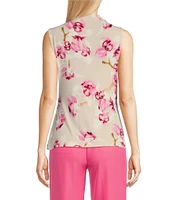 Calvin Klein Floral Mock Neck Sleeveless Drape Shoulder Top