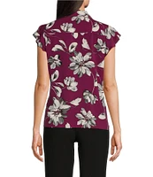 Calvin Klein Floral Print Cap Sleeve Ruffle Button Front Blouse