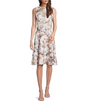 Calvin Klein Floral Print Crew Neck Sleeveless Fit and Flare Midi Dress