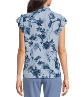 Calvin Klein Floral Print Ruffle Button Front Blouse