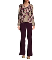 Calvin Klein Floral-Printed Chiffon Pleated V-Neck Long Sleeve Blouse