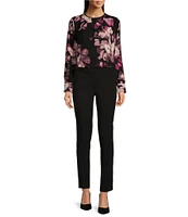 Calvin Klein Floral Printed Georgette Crew Neck Keyhole-Button Long Sleeve Blouse