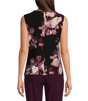 Calvin Klein Floral Printed Matte Jersey Pleated Crew Neck Cami