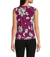 Calvin Klein Floral Printed Sleeveless Pleat Neck Cami Top