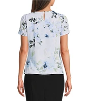 Calvin Klein Floral Short Sleeve Pleat Neck Top
