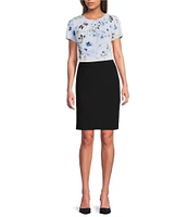 Calvin Klein Floral Short Sleeve Pleat Neck Top