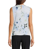 Calvin Klein Floral Sleeveless Pleat Crew Neck Cami
