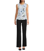 Calvin Klein Floral Sleeveless Pleat Crew Neck Cami