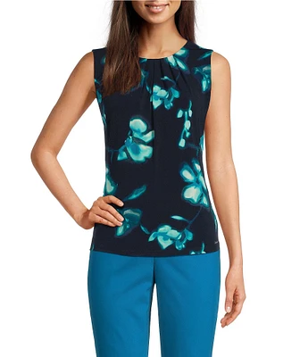 Calvin Klein Floral Sleeveless Pleat Neck Cami