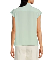 Calvin Klein Flutter Sleeve Collared Ruffle Button Front Blouse