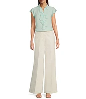 Calvin Klein Flutter Sleeve Collared Ruffle Button Front Blouse