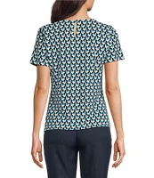 Calvin Klein Geometric Print Pleated Crew Neck Short Sleeve Blouse