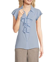 Calvin Klein Georgette Ruffle-Front Point Collar Short Sleeve Top