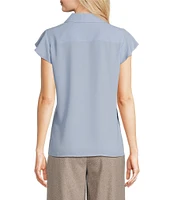 Calvin Klein Georgette Ruffle-Front Point Collar Short Sleeve Top