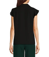 Calvin Klein Georgette Ruffle-Front Point Collar Short Sleeve Top