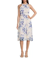 Calvin Klein Halter Neck Floral Print Chiffon Dress