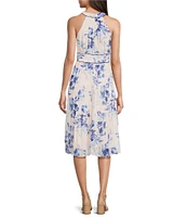 Calvin Klein Halter Neck Floral Print Chiffon Dress