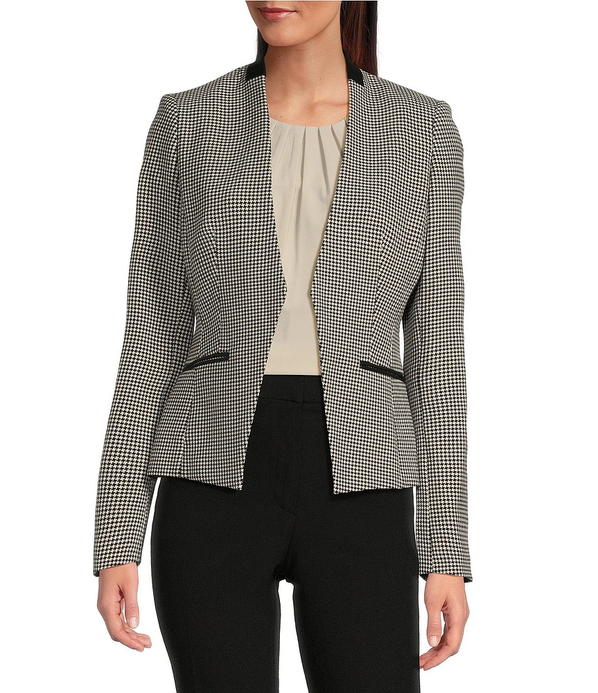 Calvin Klein Houndstooth Open-Front Long Sleeve Side Pocket Jacket