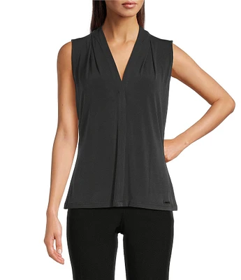 Calvin Klein Jersey Sleeveless Pleat V-Neck Cami Top